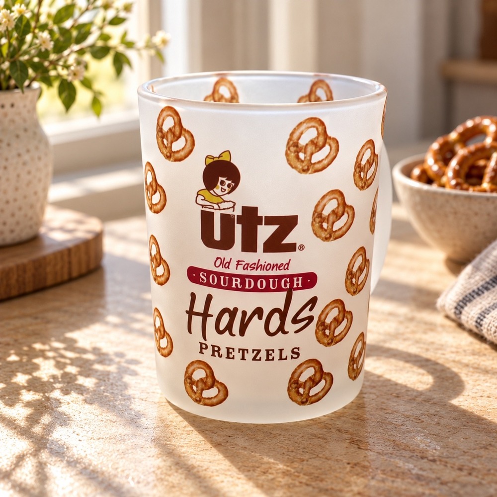 Utz Sourdough Pretzel 16 oz Frosted Glass Mug Advertising Collectible Promo Cup
